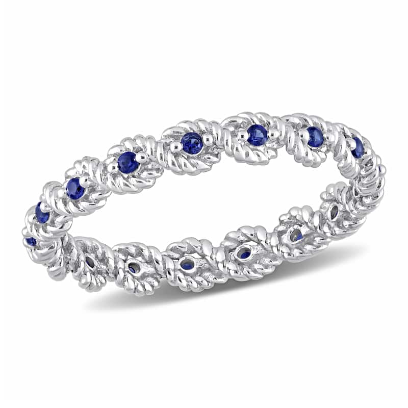 Miadora 1/6ct TGW Created Blue Sapphire Infinity Eternity Ring in 10k White Gold