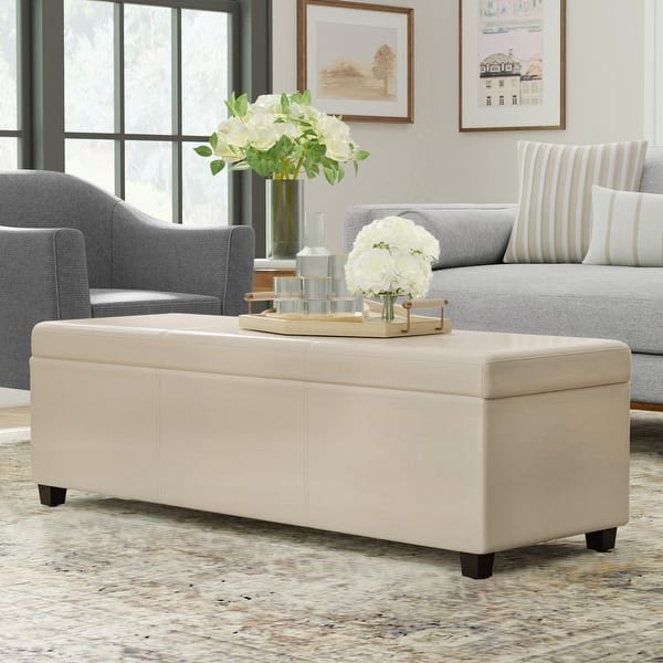 slide 2 of 16, WYNDENHALL Franklin 54 inch Wide Contemporary Rectangle Storage Ottoman Satin Cream
