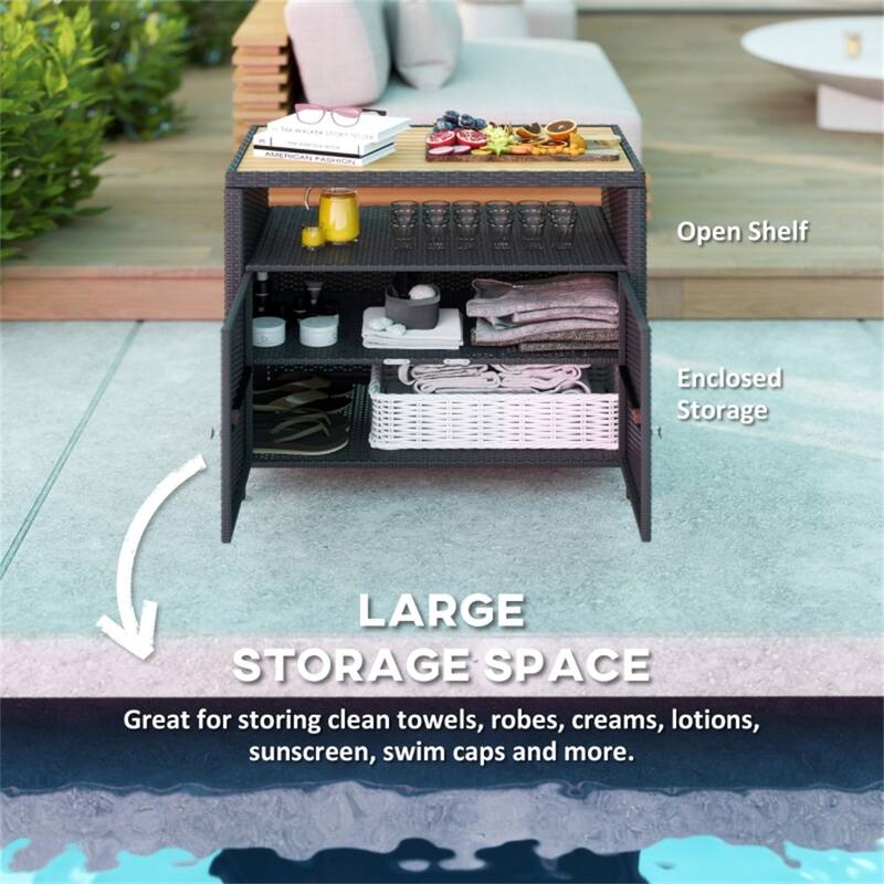 Shoe Storage Cabinet for Patio, Deck, or Poolside with Shelf - 35.4" W x 20.9" D x 33.9" H