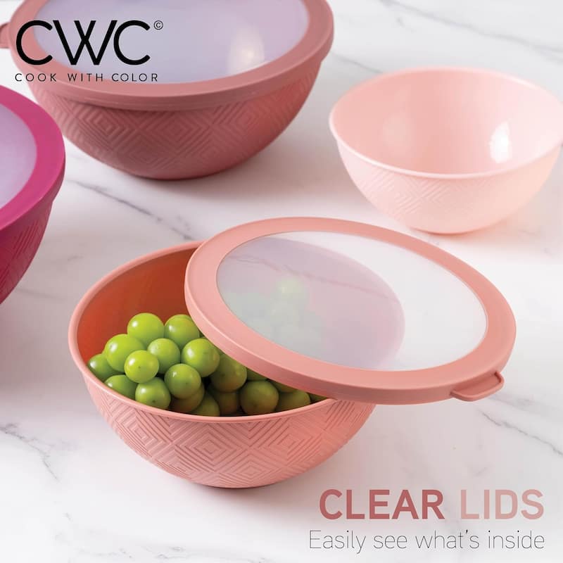 COOK WITH COLOR - 12 Piece Plastic Nesting Bowls - 6 Prep Bowls and 6 Lids, Microwave Safe.