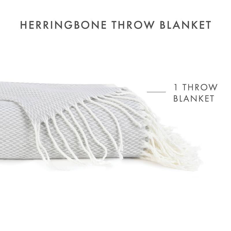 Becky Cameron Throw Blanket Herringbone with Fringed Edges