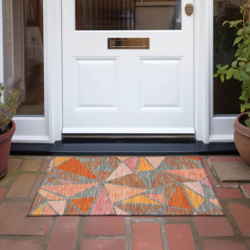 Machine Washable Indoor/ Outdoor Abstract Mosaic Chantille Rug