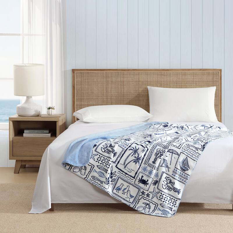Nautica Plush Fleece Reversible Throw Blanket