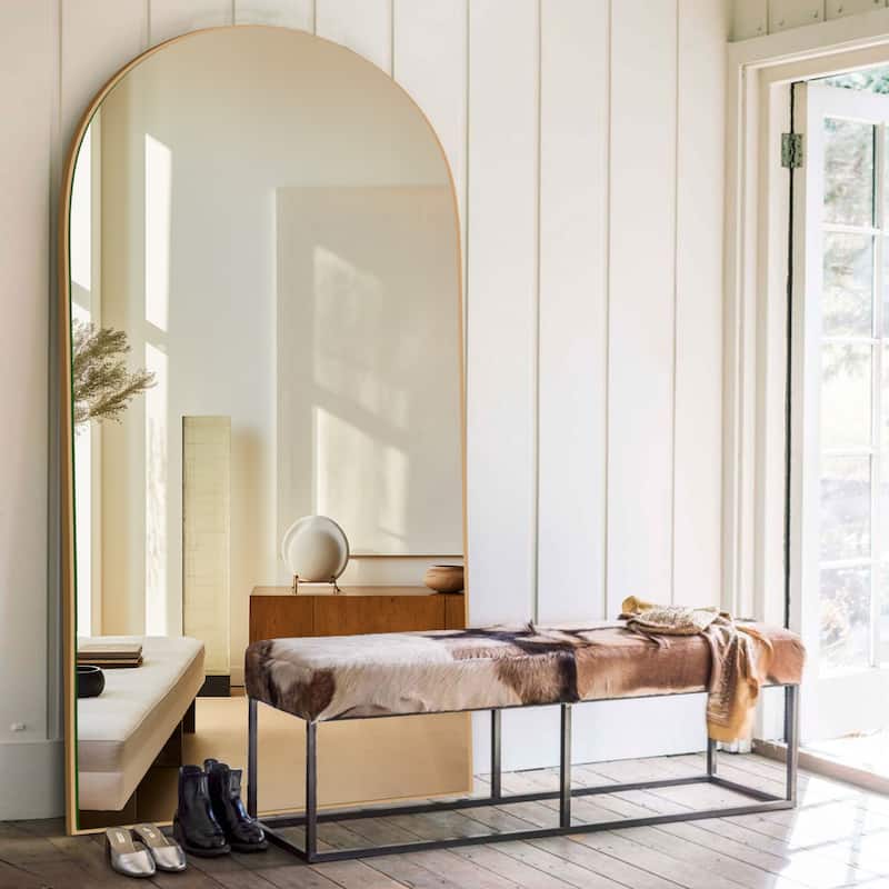 Modern Arched Full-Length Wood Floor Standing Mirror
