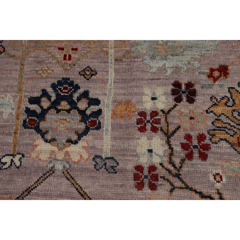 Vegetable Dye Oushak Turkish Rug Hand-Knotted Floral Wool Carpet - 8'0"x 9'11"