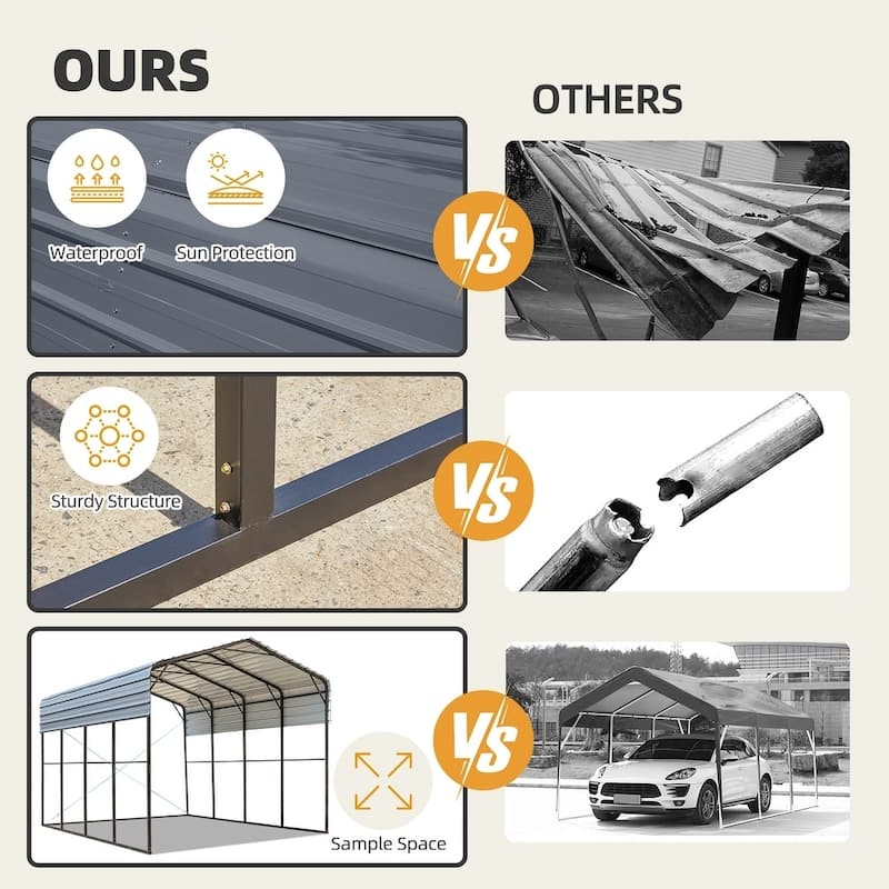Heavy-Duty Metal Carport with Upgraded Galvanized Steel Roof – Ideal Shelter for Cars, Boats, and Tractors
