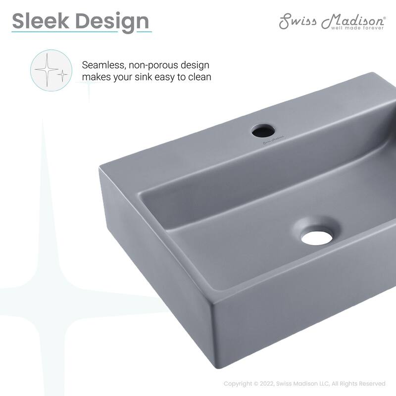 Claire 20” Rectangle Ceramic Vessel Sink in Matte Grey