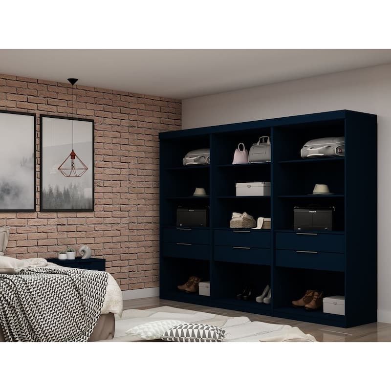 Manhattan Comfort Mulberry 36" Wardrobe Closet - Set of 3 - Tatiana Midnight Blue