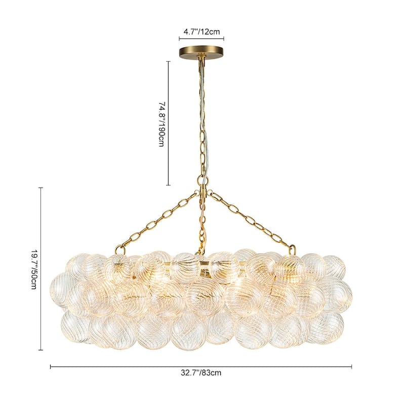 32in 8-Light Swirled Glass Globe Brass Wheel Bubble Pendant Chandelier