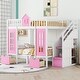 preview thumbnail 46 of 52, Solid Wood Bunk Bed Frame with 2 Drawers, Storage Stairs and Adjustable Table, Bunk Bed Turn into Upper Bed and Down Desk Pink - Full