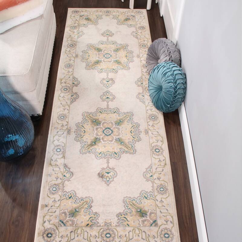 Traditional Medallion Border Indoor Area Rug or Runner by Superior - 2' 7" x 8'