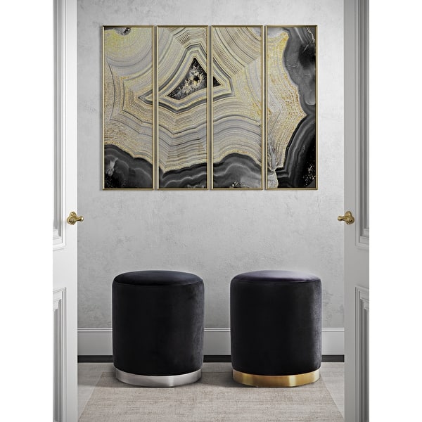 slide 2 of 4, Opal Black Velvet Ottoman with a Silvertone Stainless Steel Base