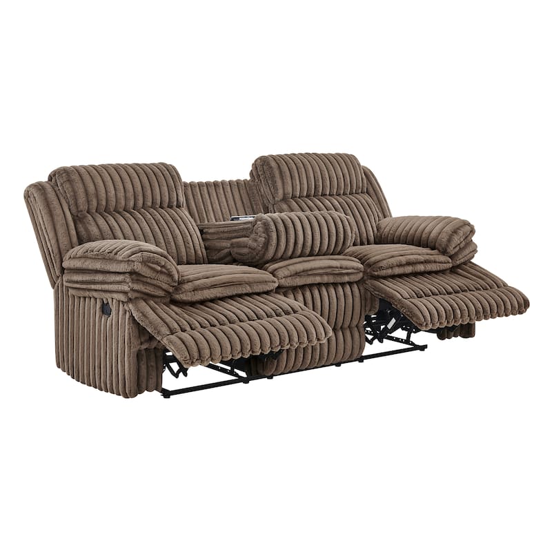 Roundhill Furniture Ardello 2-Piece Reclining Sofa Set, Corduroy Upholstery with Built-In Power Center, Chocolate