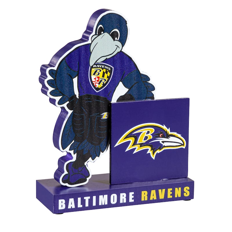 8 in. Wooden Mascot Statue with Team Logo, Baltimore Ravens