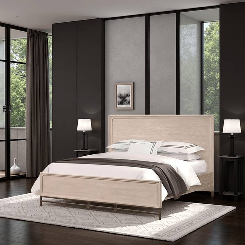 Rozie Queen Bed with Panel Style Headboard, Light Oak Brown Solid Wood