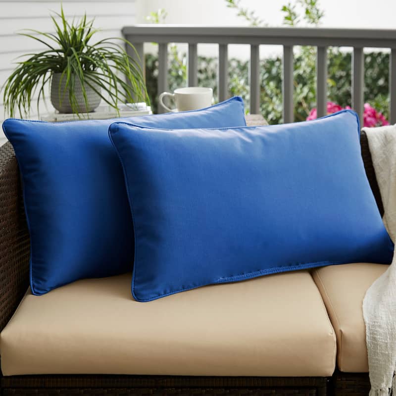 Sorra Home Sunbrella Canvas Indoor/Outdoor Corded Lumbar Pillows (Set of 2) - 14 in x 24 in - Canvas True Blue