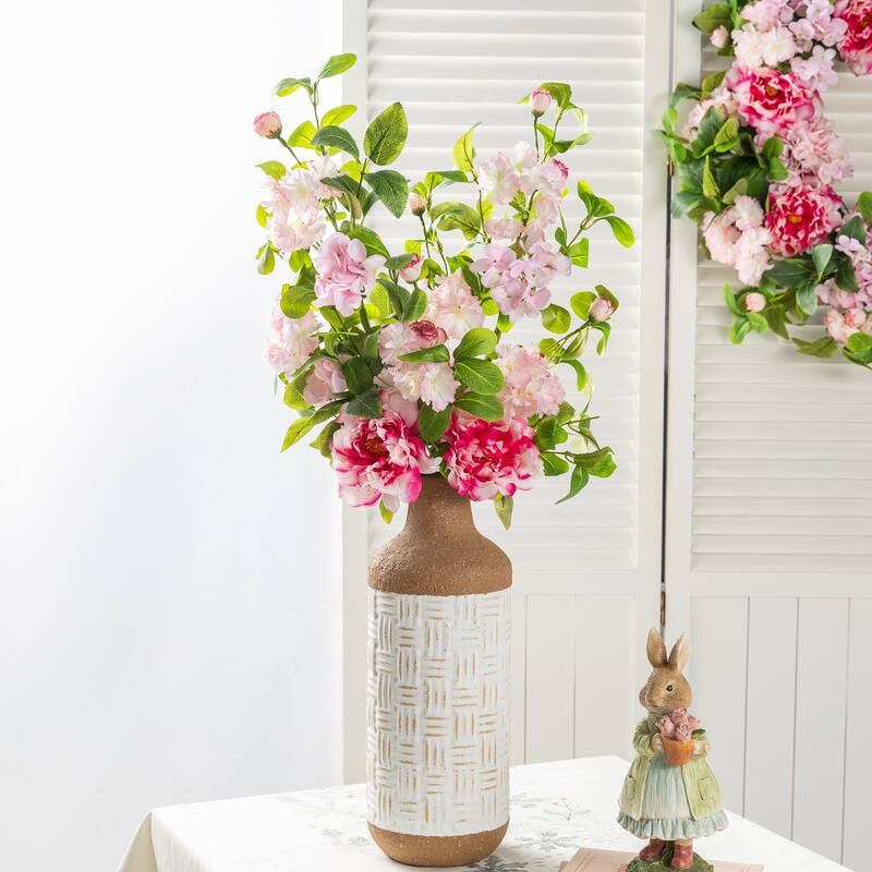 Glitzhome 28"H Set of 2 Pink Hydrangea, Peony & Cherry Pick