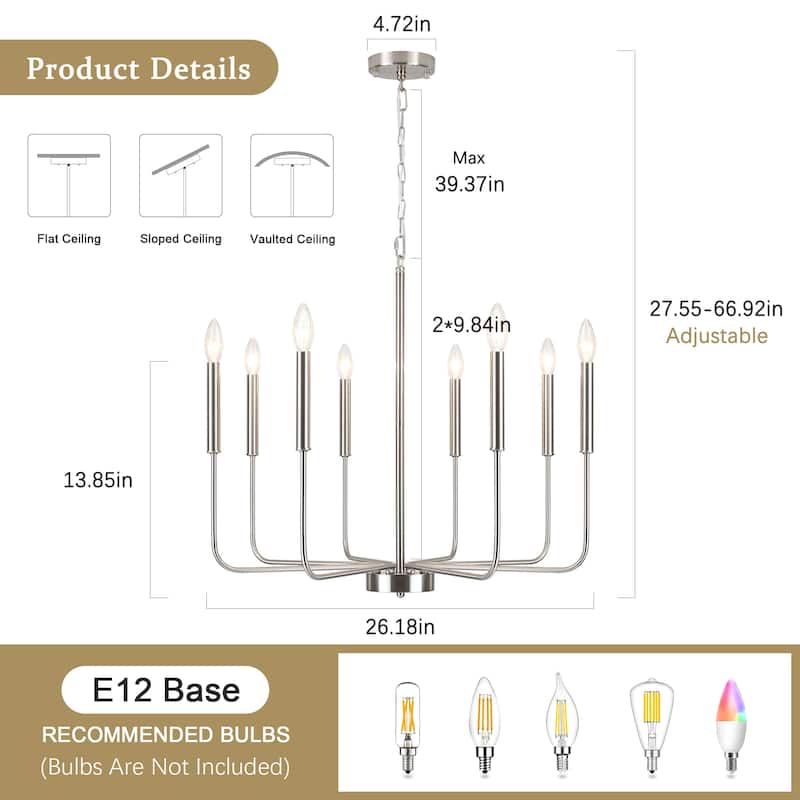 8-Light Farmhouse Traditional Candle Chandelier for Dining Room Bedroom Living Room