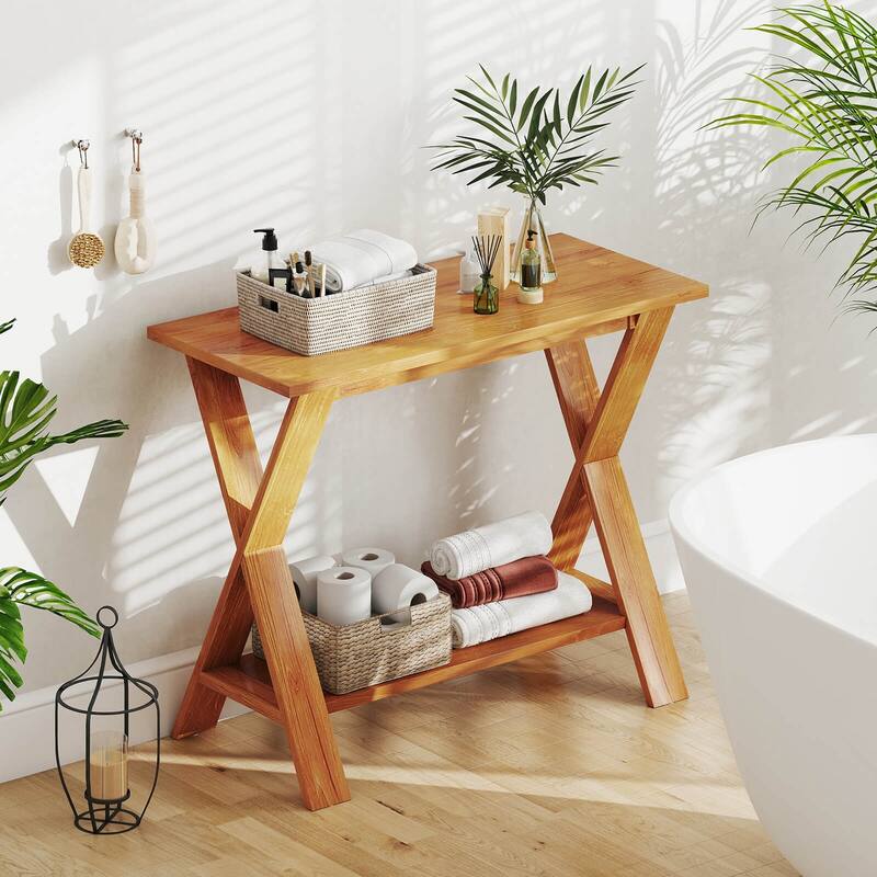 Costway 35.5-Inch Long Entryway Table with Storage Shelf Solid Teak - See Details