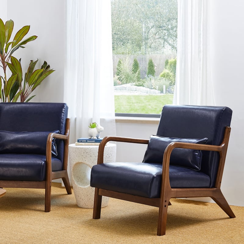 Glitzhome Set of 2 30.75"H Mid-Century Modern PU Leather Accent Chairs with Cushion - 25.75"W x 33.75"D x 30.75"H