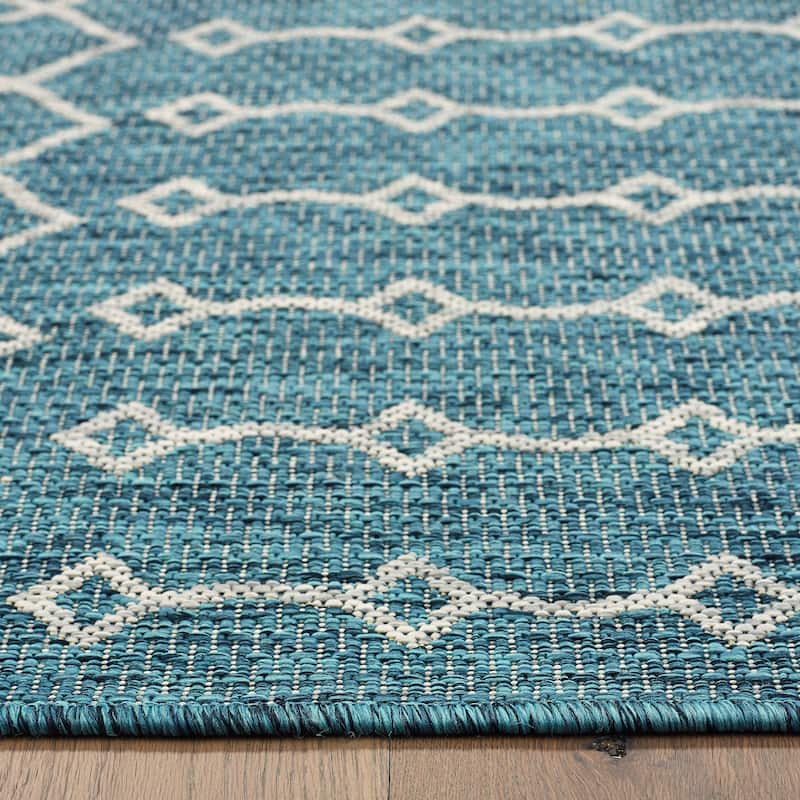 Sevita Sadie Contemporary Trellis Blue/Gray Durable Performance Indoor/Outdoor Area Rug
