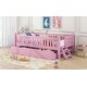 preview thumbnail 22 of 28, Bedroom Wood Twin Size Platform Bed with Both Sides Guardrail and 2 Storage Drawers, Kids Bed Frame with Slats Support