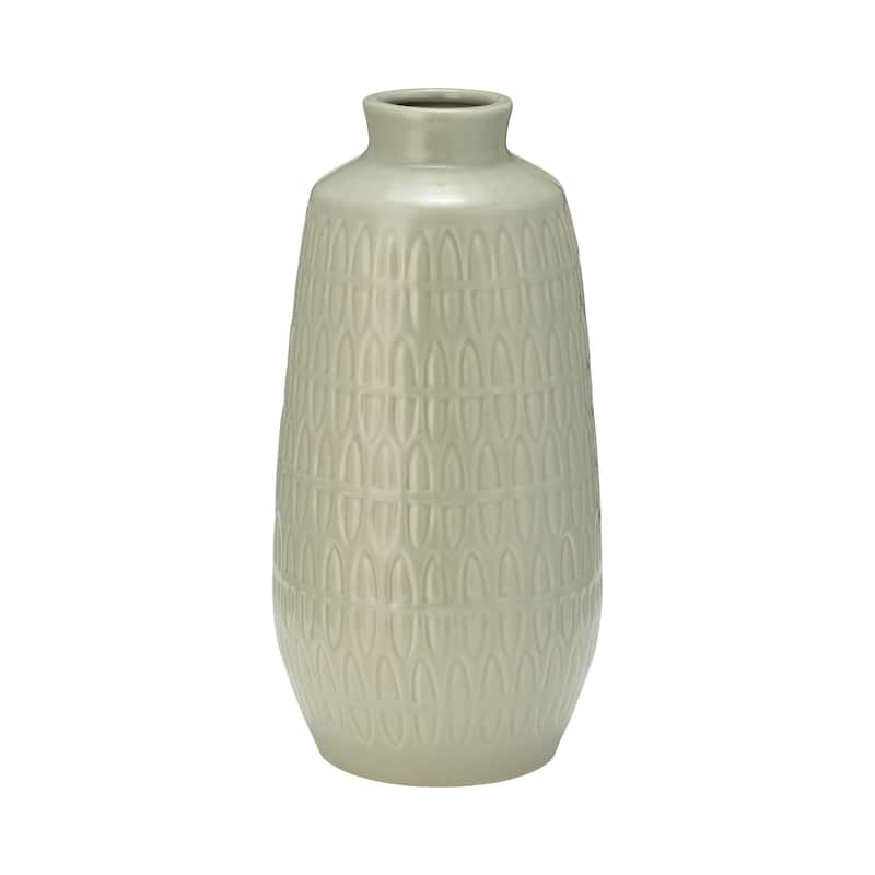 Sagebrook Home Ceramic Vase Carved Design Decorative Light Colored Table Vase for Home or Office Decor