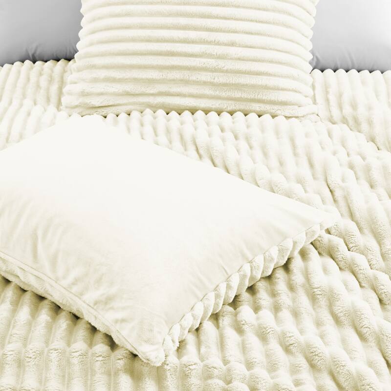 Flannel Fleece Plush Fuzzy Comforter Set Fluffy Winter Bedding Set with 2 Pillowcases