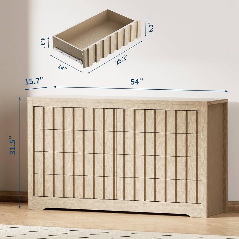 8 Drawers Fluted Modern Dresser, Versatile Chest of Drawers for Bedroom