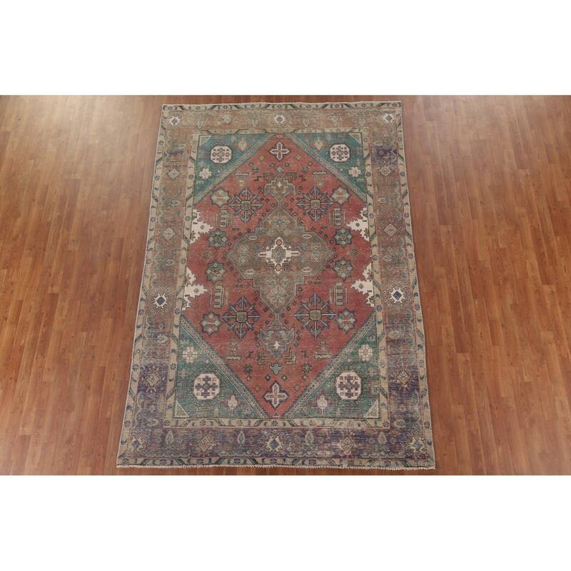 Distressed Tabriz Persian Antique Rug Home Décor Handmade Wool Carpet - 6'6" x 9'8"