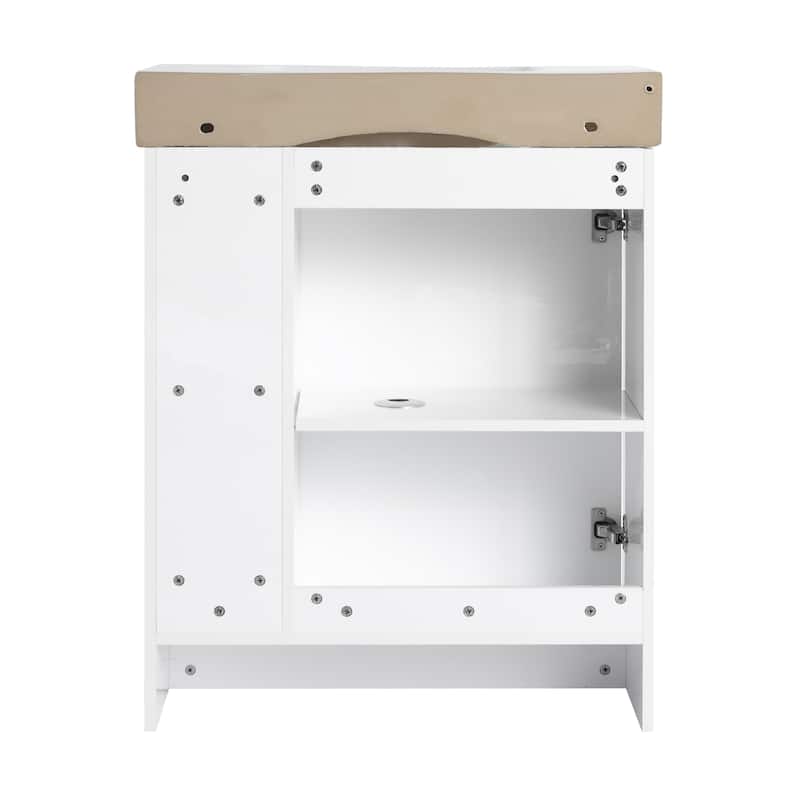 28 Inch Freestanding Bathroom Vanity Cabinet with Ceramic Sink,1 Soft Close Door and 3 Shelves