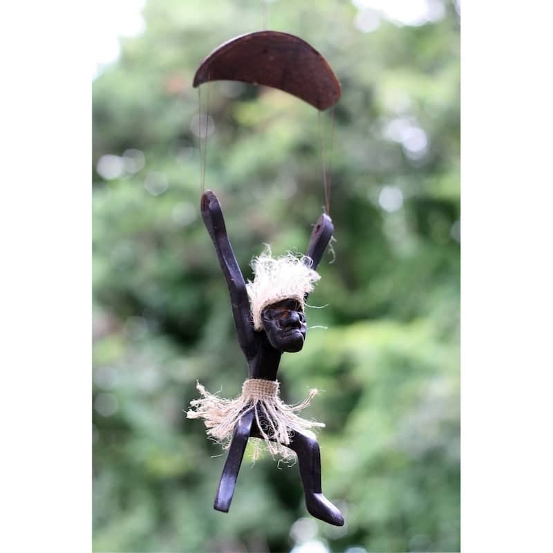 Primitive Tribal Tiki Statue Skydive Parachute Bar Unique Gift - 10" tall x 4" wide x 2.75" deep