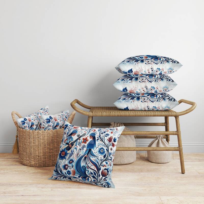 Musical Farry Faux Suede Reversible Throw Pillow White and Blue