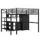 preview thumbnail 10 of 15, Full Size Space-Saving Metal Loft Bed With Table Set And Wardrobe, Black