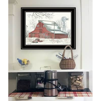 TrendyDecor4U Farmhouse "Winter Barn with Pickup Truck" Framed Print Wall Art by Cindy Jacobs