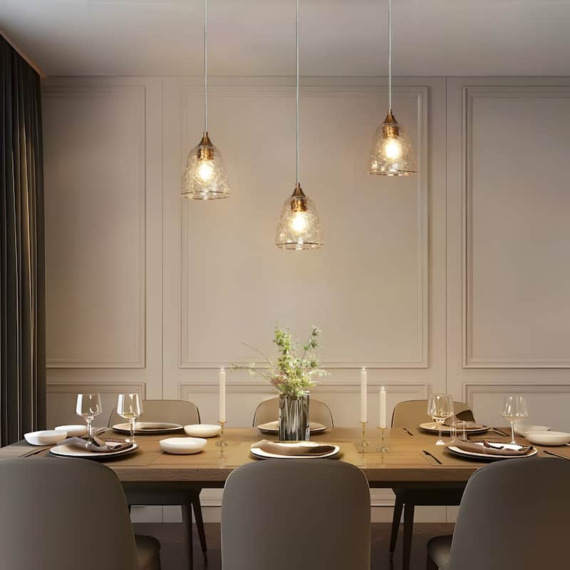 Dilera Modern 3-Light Gold Chandelier Glass Linear Island Pendant Lights for Dining Room - D28.5" x H68.5"