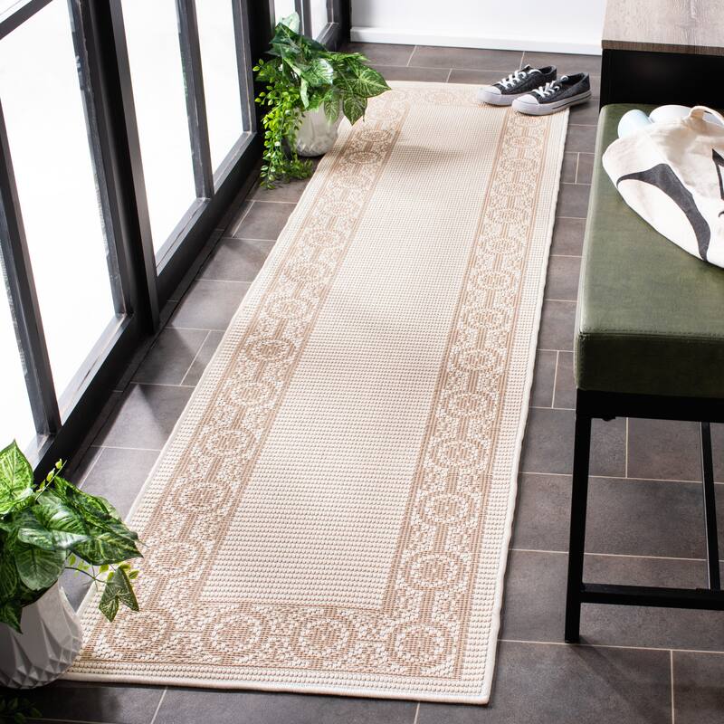 SAFAVIEH Bermuda Washable Aliete Indoor/ Outdoor Waterproof Rug - 2' x 8' Runner - Ivory/Beige