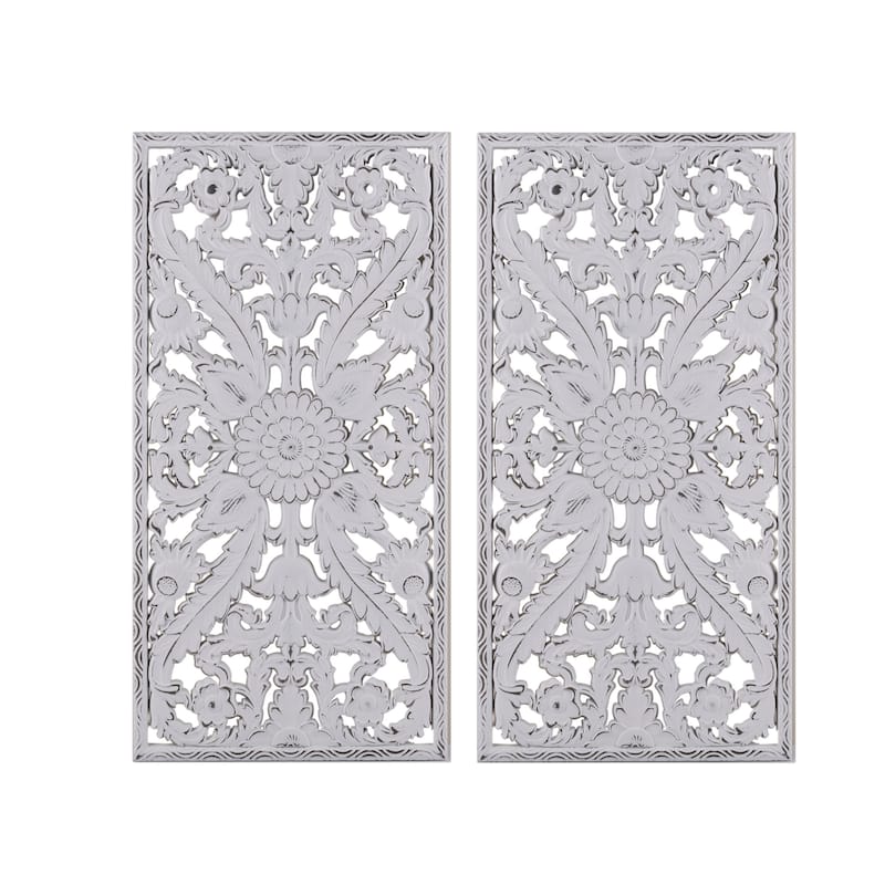 Madison Park Botanical Distressed Carved Wood Wall Decor (Set of 2)
