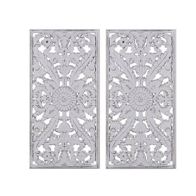 Madison Park Botanical Panel Distressed Carved Wood 2-piece Wall Decor Set