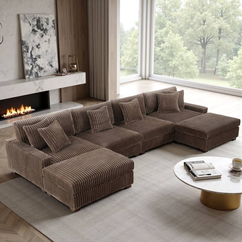 Modular Cotton Flannel Plush Sectional Sofa with Ottomans