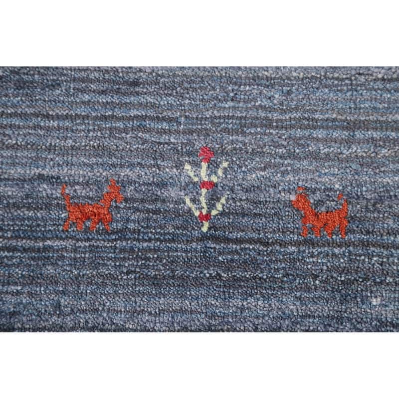 Blue & Gray Gabbeh Oriental Area Rug Handmade Wool Carpet - 6'7" x 9'7"