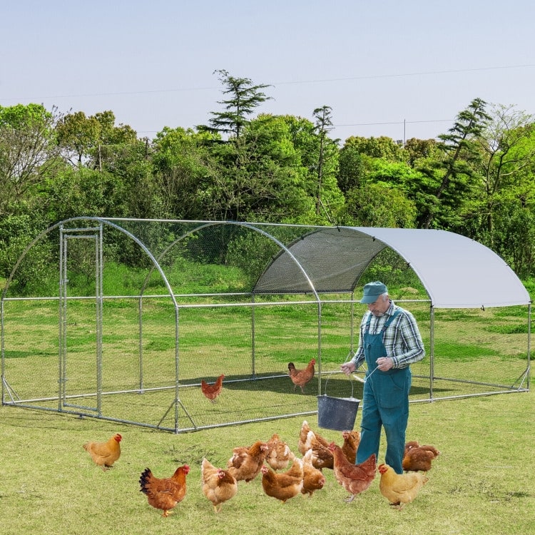 Metal Chicken Coop Outdoor Galvanized Dome Cage with Cover