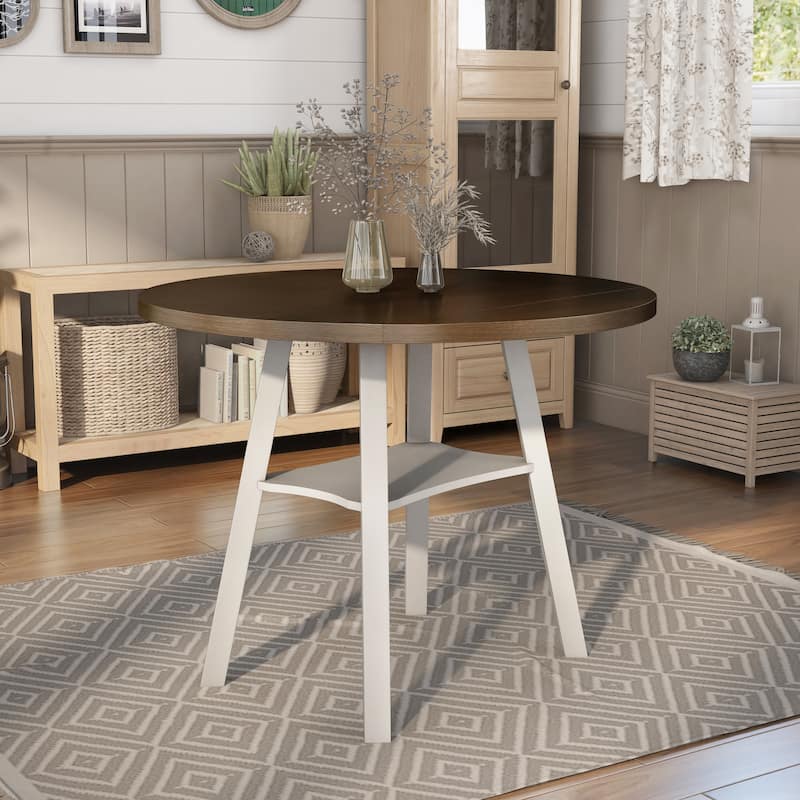 Jonah Farmhouse 47-inch Wood Drop Leaf Round Counter Height Table by Furniture of America - Sea White