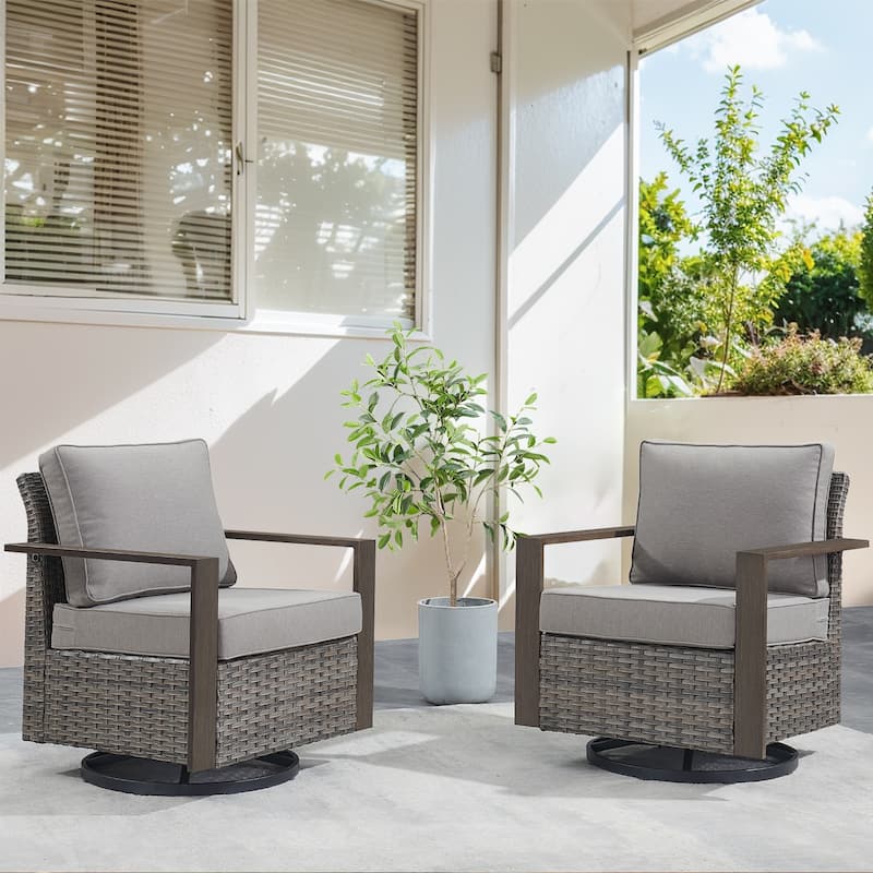 Gymojoy 360° Swivel Wicker Patio Glider Chairs - 2-Piece - Grey Wicker / Grey Cushion