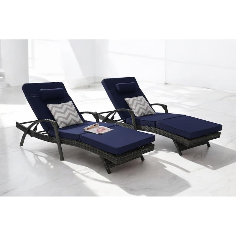 Outdoor Wicker Reclining Lounge Chairs Set of 2 with Cushions – Adjustable, Lawn Chairs for Patio, Poolside, and Garden