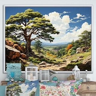Designart "Proud Pine Tree IV" Floral Framed Wall Art Living Room - Bed ...