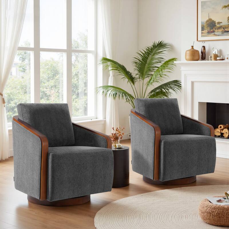 Mid-Century Modern Swivel Accent Armchair Chenille Upholstered Chairs