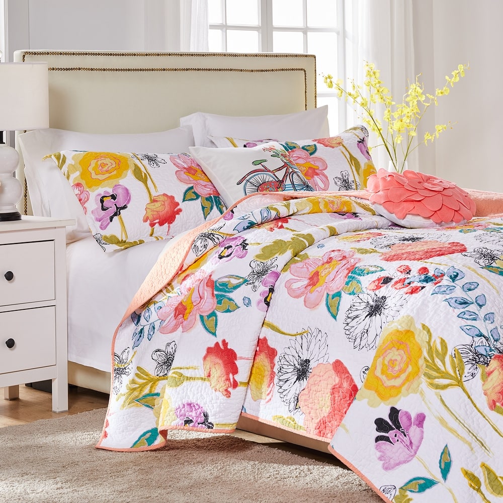 Greenland Home Fashions Watercolor Dream 100% Cotton Modern Floral Quilt Set