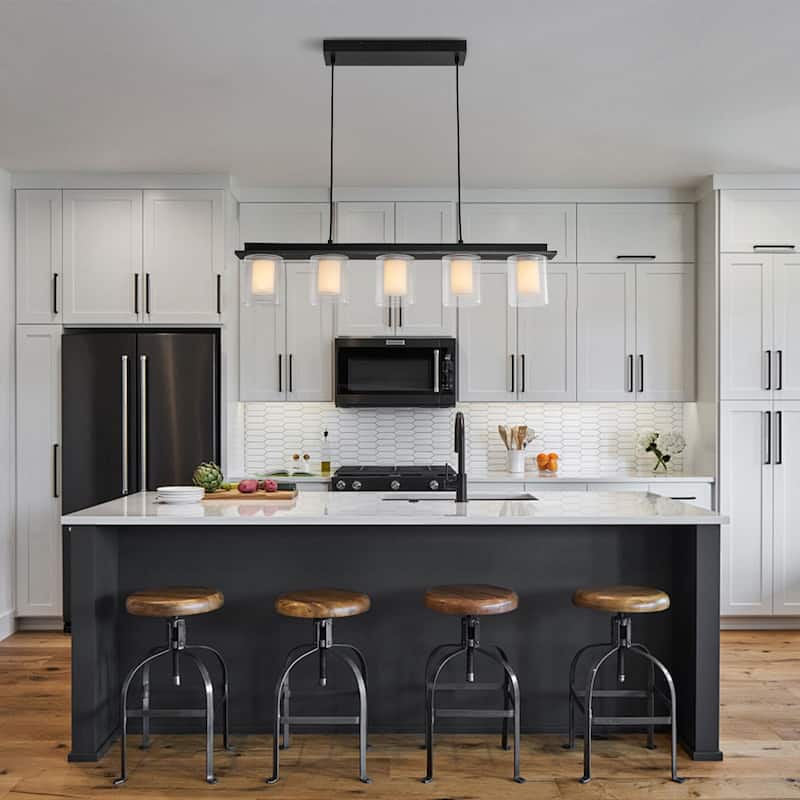 Modern Farmhouse 5-Light Dual-Layered Glass Dimmable LED Linear Chandelier - 35in