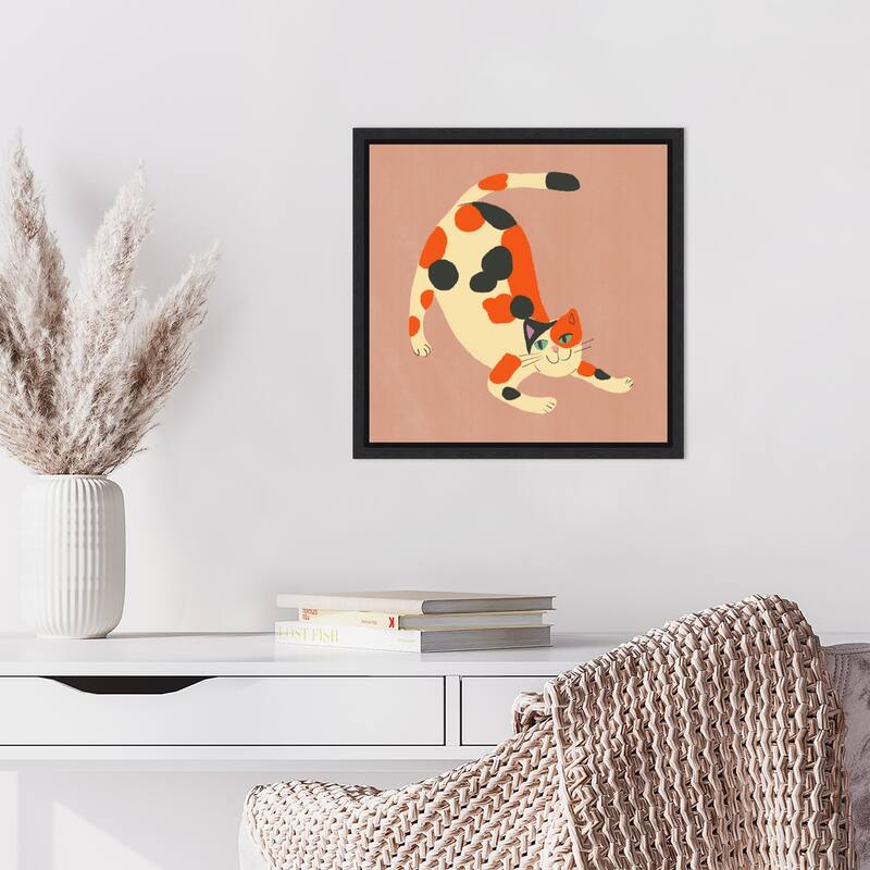 Playful Calico Cat by Little Dean Framed Canvas Wall Art